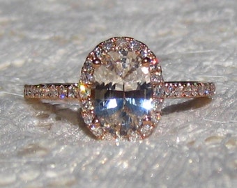 Peach Sapphire in Rose Gold Diamond Halo Engagement Ring, Rose Gold Engagement Ring, Oval Pink Sapphire Engagement Ring