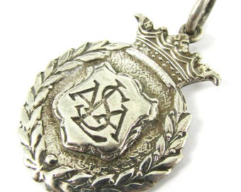 FREE POST - Vintage Silver Fob, Sporting Award, Shield Shape, Sterling Fob, J A Wylie & Co, Leeds Athletics, Tennis Award, 1937 Dated Award