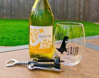 Winosaur Wine Glass // Dinosaur Wine Glass // Dino Wine Glass // T Rex // trex // Wine-o-saur Wine Glass // Dinosaur // Made in USA