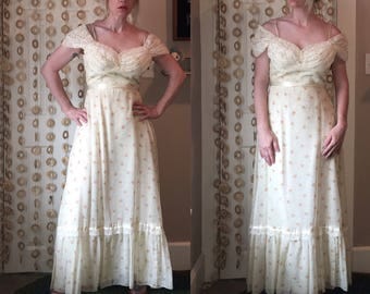 Vintage 70's BoHo GUNNIES Style Layered PRAIRIE CAPED Tiered Skirt Dress