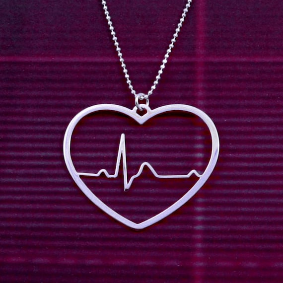 Heart beat necklace heart rhythm EKG Valentines day