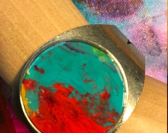 Antiqued Silver Cuff with Orginal Art: Le Mesa