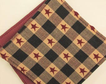 Country Star Pot Holders, Fabric Potholders, Set of 2 Americana Potholders, Navy Burgundy Kitchen Decor, Primitive Kitchen, Hot Pads