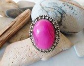 Pink agate ring Adjustable ring Silver Oval ring One of a Kind Handmade Unique Chunky Gemstone ring Hot pink ring Solitaire Cocktail Ring
