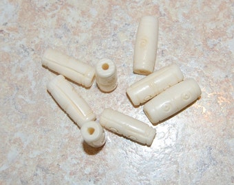 1 Carved Tube Bone Beads, White/White off white ivory 8mm - 26mm barrel