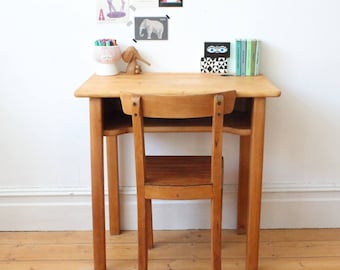 French mid-century wooden children's desk and chair