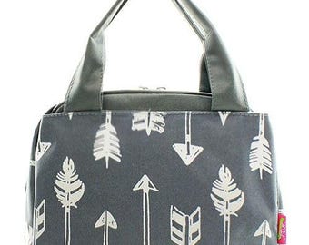 Personalized Gray Arrow Print Insulated Lunch Bag * Embroidered Lunch Tote with Name or Monogram * Back to School Lunch
