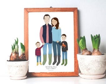 Custom Family Portrait Illustration - Digital 8x10 Print - Birthday, Anniversary, Valentines Day, Mothers Day Gift