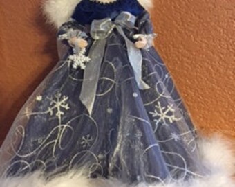 Blue Snowflake Angel ~ 12 in Treetop or Tabletop Angel by PFeignCottage
