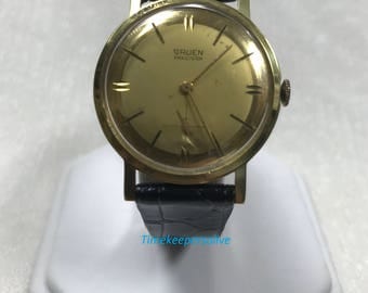 Vintage Original 1960s Gruen Precision Round Stainless Steel Back Wrist Watch