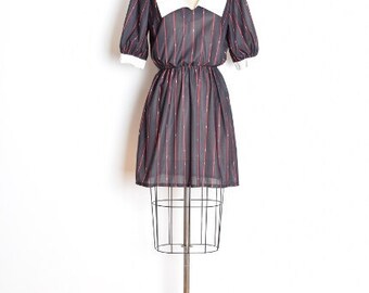 vintage 80s dress, striped dress, dolly dress, puritan collar, pointy collar dress, black dress, pin stripe dress, mini dress, 80s clothing