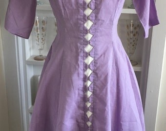 1950s 50s Vintage Lilac Harlequin Party Dress w/ Rhinestones