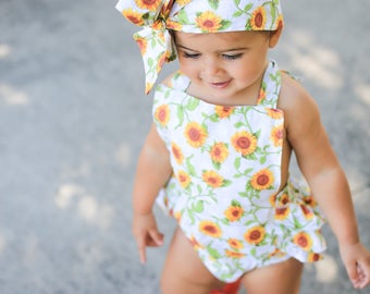 Baby Girl Romper Set, Baby Romper and Headband, Floral Baby Bloomer, Cotton Baby Romper Bloomers, Floral Bloomer set, Baby Shower Gift, 2247