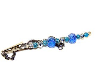 SALE Roach Clip bracelet buddy, Jewelry helper, gift for her, gift ideas, best friends, Cigarette holder 420 mmj, blue silver glass