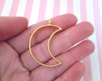 3 Matte Gold Plated Moon Charms, Open Bezel Pendant, Crescent Moon Charms, Moon Pendants F237