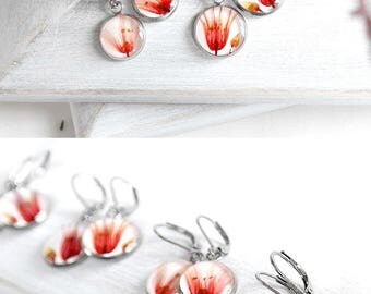 Wedding dangle earrings for bridesmaid Charm earrings daughter Long earring for bride Coral earrings Cocktail jewelry for bff Bright earring