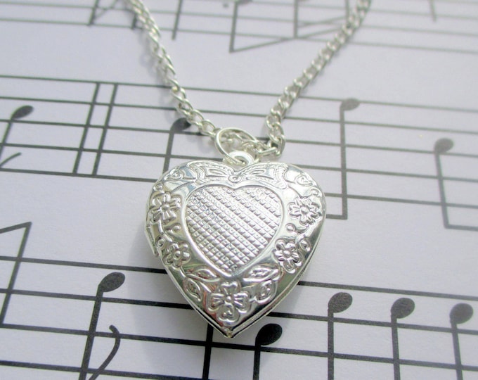 Heart locket necklace-heart charm pendant-teen heart locket-sterling silver plated chain-kids wedding jewelry-graduation gift-sweet 16 gift