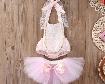 Baby Girls Lace Romper +Tutu | Baby Girl Outfit | Birthday Gift | Girls Pictures