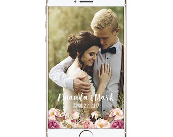 Wedding Geofilter, Snapchat Geofilter, Floral Wedding Snapchat Filter, Filter, Wedding Party, Personalized filter, Boho Rustic