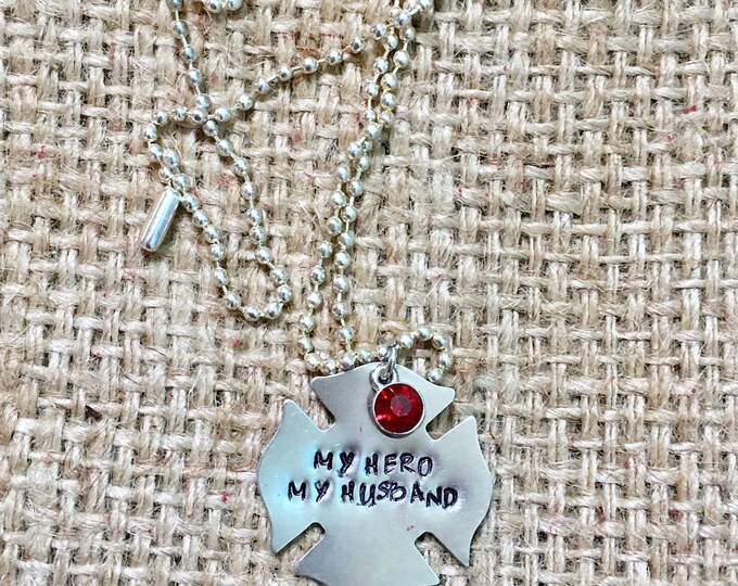 Firefighter Necklace, Firefighter Wife, Fire Wife Necklace, Stamped Necklace, Hand Stamped Jewelry, Thin Red Line, Firefighter Gifts