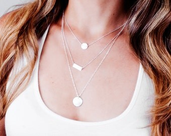 Initial Letter Necklace, Sterling Silver Disc Necklace, Personalized Necklace, Layer Necklace, Custom Stamped Necklace, Small Coin Necklace