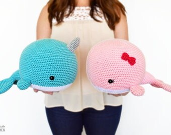 CROCHET PATTERN - Neil the Narwhal and Wendy the Whale - 7 in./17.5 cm. tall - Amigurumi - Nursery Kids Gift Toy - Instant PDF Download