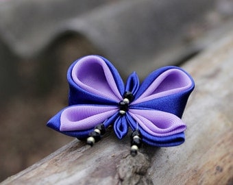Purple butterfly brooch Small gift for mom from daughter Woodland brooch Nature lover gift Kanzashi Blue violet pin brooch Gift for girls