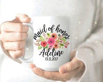 Maid of Honor Mug - Bridesmaid Mug - Pink Coffee Mug - Bridal Shower Mug - Maid of Honor Gift - Personalised Maid of Honor Mug