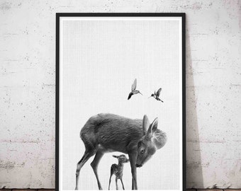 Woodlands Nursery Decor, Animal Deer Decor, Modern Minimalist Nursery Art, Deer Head Wall Mount, Deer Art, Woodlands Baby Deer Fawn Wall Art