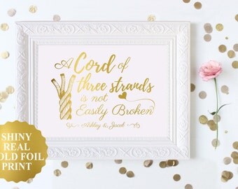 Three Cord Strand Wedding / Unity Candle Alternative / Ecclesiastes 4:12 / Cord Of Three Strands Wedding / Unity Cord / Wedding Sign Gold