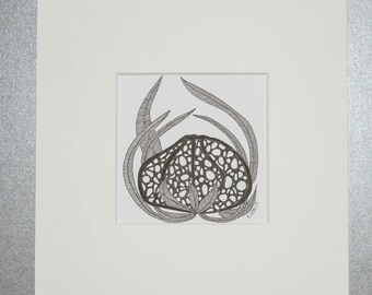 Art, drawing, abstract, geometry, illustration, decoration, living, wall decoration, flowers, mushrooms, black, grey, Fineliners, ink, type