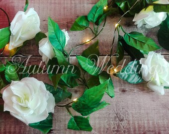 White Rose Fairy Lights / String Lights - Wedding Decorations Lit Garland Battery Operated Indoor Bedroom Boho Flower Weddings Wedding Decor