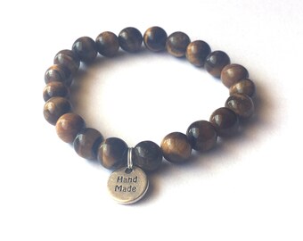 Tiger Eye Bracelet, Man Tiger Eye Bracelet, Unisex Bracelet, Semi-precious Stone , Bracelet Made to Measure,Handmade Man Bracelet,Boy Cuff.