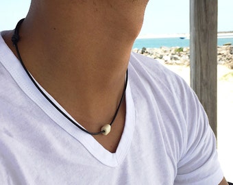 Bone Necklace Men Bone Jewelry Mens Choker Adjustable necklace for Men Leather Necklace Hiker Gift Leather Necklace White Bead Mens Boho