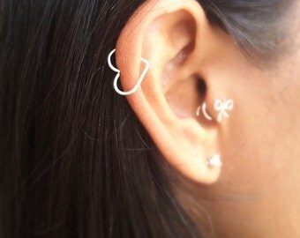 Helix Earring Open Heart • Sterling Silver Gold Rose Gold Filled Body Jewelry • Cartilage Rook Tragus