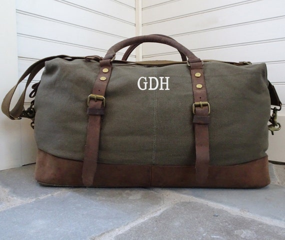 Canvas and Leather Weekender Duffel Bag For Men With Monogram
