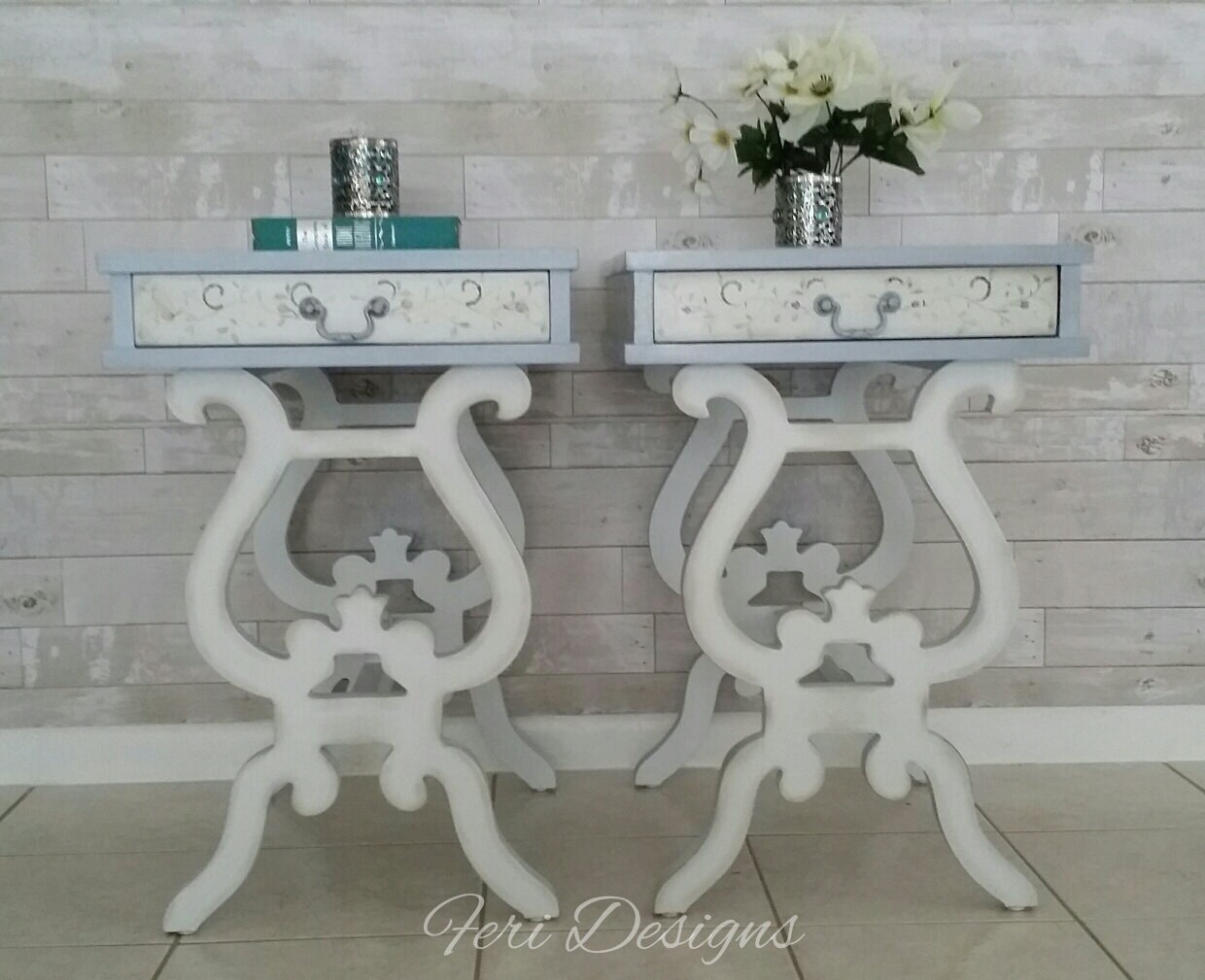 White / Blue Vintage End Tables Side Tables Night Stands