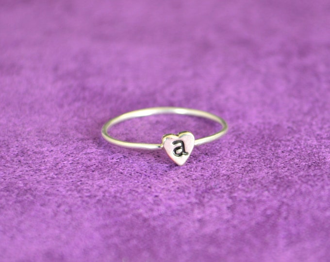 Monogram Heart Ring, Initial Heart Ring, Silver Heart Ring, Personalized Heart Ring, Sterling Heart Ring, Initial Ring, Silver Monogram Ring