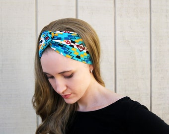 Turquoise Native American Headband for Women, Native American Hair Accessories, Southwestern Print Headband, Faux Head Wraps For Women