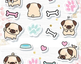 Kawaii Pugs Scrapbook Kit Project Life Inspiration Kit Embellishment Kit Album Kit Valentine Kit Craft Embellishments Scrapbooking SB002