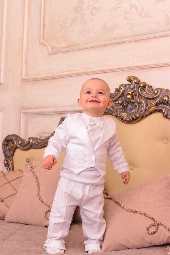 baby boy baptism outfit christening cotton suit 3piece set