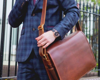 Mens leather messenger bag Leather Laptop Satchel Bag - Niche Lane Ryton