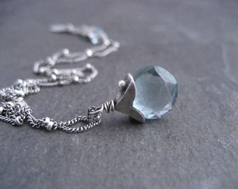 Aquamarine necklace, aqua blue pendant, silver necklace, handmade, gemstone necklace, March birthstone, briolette dangle