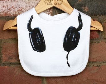 Music DJ Baby Bib, Funny Baby Bib, New Baby Gift, Baby Clothes, Baby Dribble Bib, Baby Drool Bib, Baby Headphones Bib Music Bib Baby DJ Gift