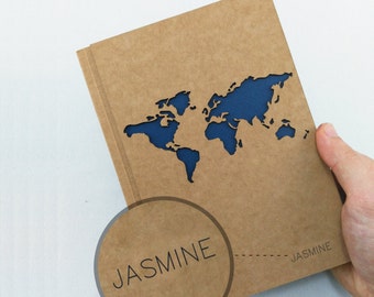 TRAVEL Notebook Map, Custom Name Journal, WORLD Map Journal, Travel Journal, Custom Journal, Custom Notebook, Custom Name Notebook, A5 Size