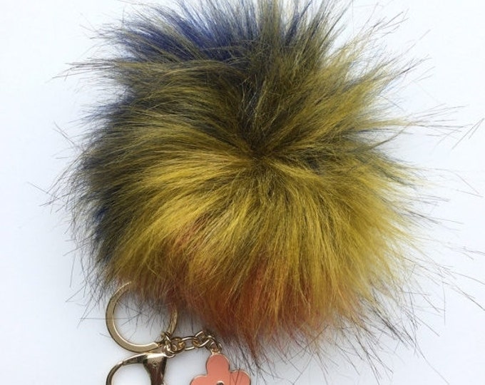 NEW! Faux Fox Fur Pom Pom bag Keyring Hot Couture Novelty keychain pom pom fake fur puff keyring