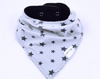 Grey Stars Baby Bandana Bib, Baby Bib, Dribble Catcher, Bib, Drool Catcher, Baby Bandana, Fleece Backed, Absorbent, Adjustable size, Cute