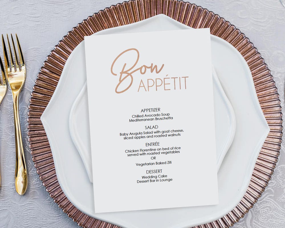 Rose Gold Dinner Menu Bon Appetit Instant Download