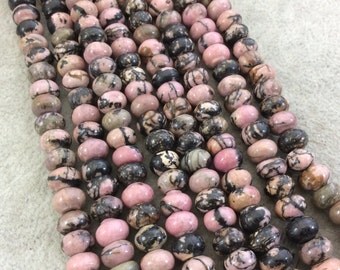 5mm x 8mm Glossy Finish Natural Dendritic Rhodonite Rondelle Shape Beads with 2mm Holes - 7.75" Strand (Approx. 36 Beads) - LARGE HOLE BEADS