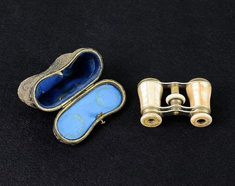 Antique Mother of Pearl Opera Glasses with Leather Case